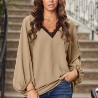 Дамска блуза в бежово с дълъг ръкав и дантела, снимка 10 - Блузи с дълъг ръкав и пуловери - 40698203