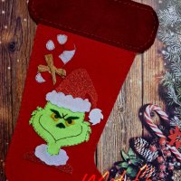 Коледен чорап за камина Гринч / коледна декорация, снимка 1 - Декорация за дома - 42445897