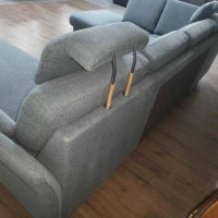 Син ъглов П образен диван от плат LS404520, снимка 3 - Дивани и мека мебел - 44701953