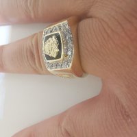 Златен мъжки пръстен с оникс и циркони , снимка 10 - Пръстени - 30831006