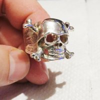 стар мъжки сребърен пръстен, рокерски пръстен солиден с череп, снимка 5 - Пръстени - 31305757