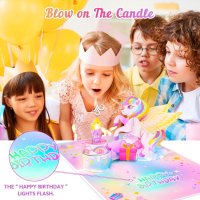 Картичка за рожден ден светлина и музика, с еднорог за деца, снимка 6 - Други - 42814860