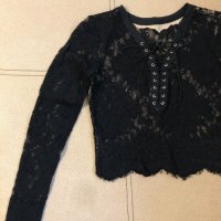 Дантелена блуза кроп топ с връзки, снимка 5 - Блузи с дълъг ръкав и пуловери - 30316009