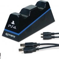 Официално лицензирана стойка докинг станция за Playstation 4 с два USB кабела за зареждане PS4, снимка 7 - PlayStation конзоли - 39737555