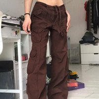 Дамски панталони с много джобове, свободни ежедневни дънкови панталони с ниска талия, 3цвята - 023, снимка 2 - Панталони - 39318561