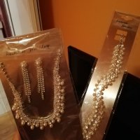 Комплект бижута с перли и камъчета, снимка 1 - Бижутерийни комплекти - 37169353