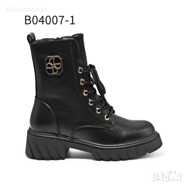 Дамски боти тип кубинка с връзки и цип , снимка 1