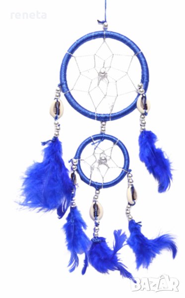 Капан за сънища Ahelos, 2 кръга, Син, Ръчна изработка, снимка 1