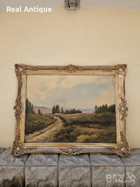 Чудесна голяма антикварна авторска холандска картина масло върху платно , снимка 1