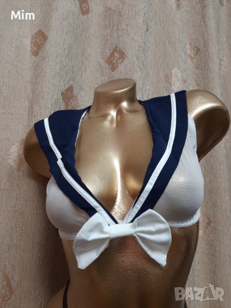    Бяло Моряшко бюстие със синя яка , снимка 1