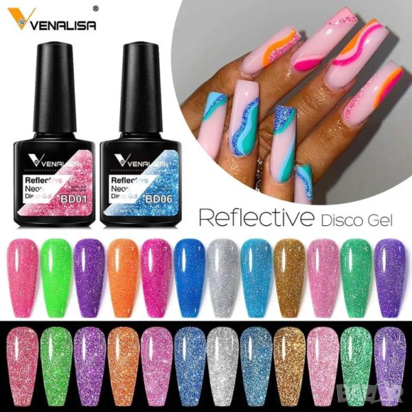 Venalisa светещ блестящ гел лак неон / серия Reflective Glitter, снимка 1