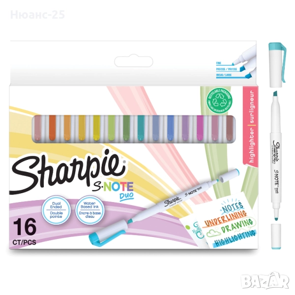 Двувърхи маркери Sharpie S-note, 16 цвята, снимка 1