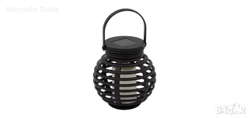 LED соларен фенер с изкуствен пламък, кръгъл черен, снимка 1