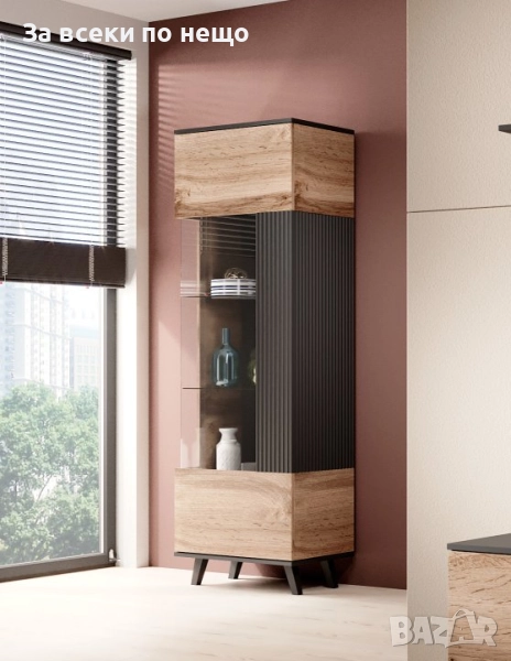 Витрина RANDOM W-1 дъб вотан/черно Код P1345, снимка 1