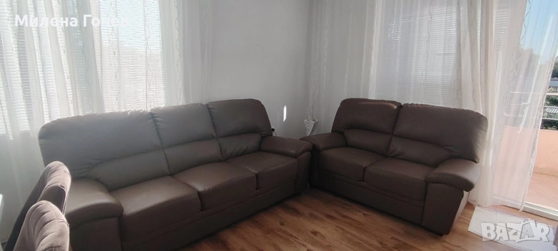 Продавам кожени дивани в кафяв цвят почти нови , снимка 1