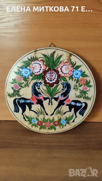 Старинно руско стенно пано Городецка живопис върху дърво, снимка 1