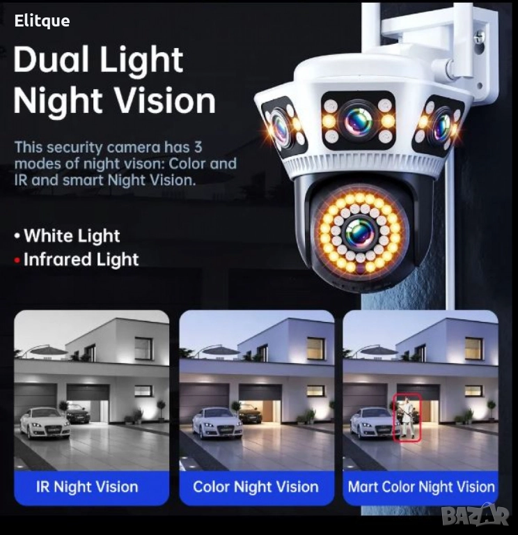 Пълноцветна панорамна 6K Wi-Fi камера за нощно виждане, снимка 1