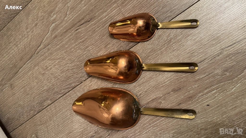 Старинни мерителни лопатки– мед, месинг, номерирани., снимка 1