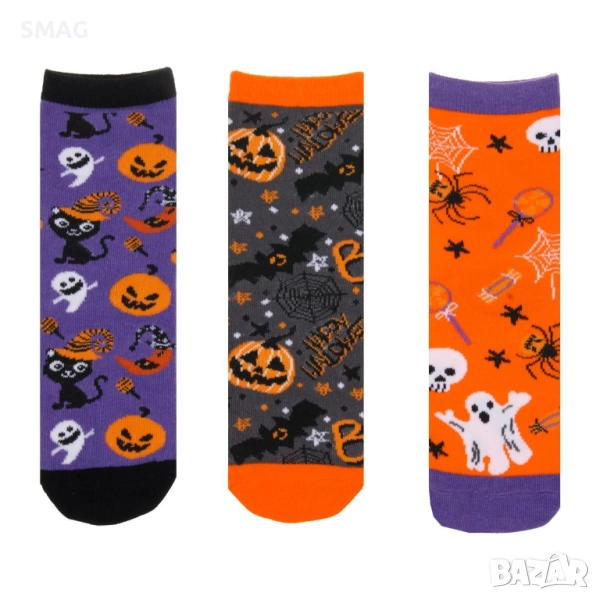 Halloween / Хелоуин чорапи в черно, оранжево и лилаво – 3 чифта_1252956, снимка 1