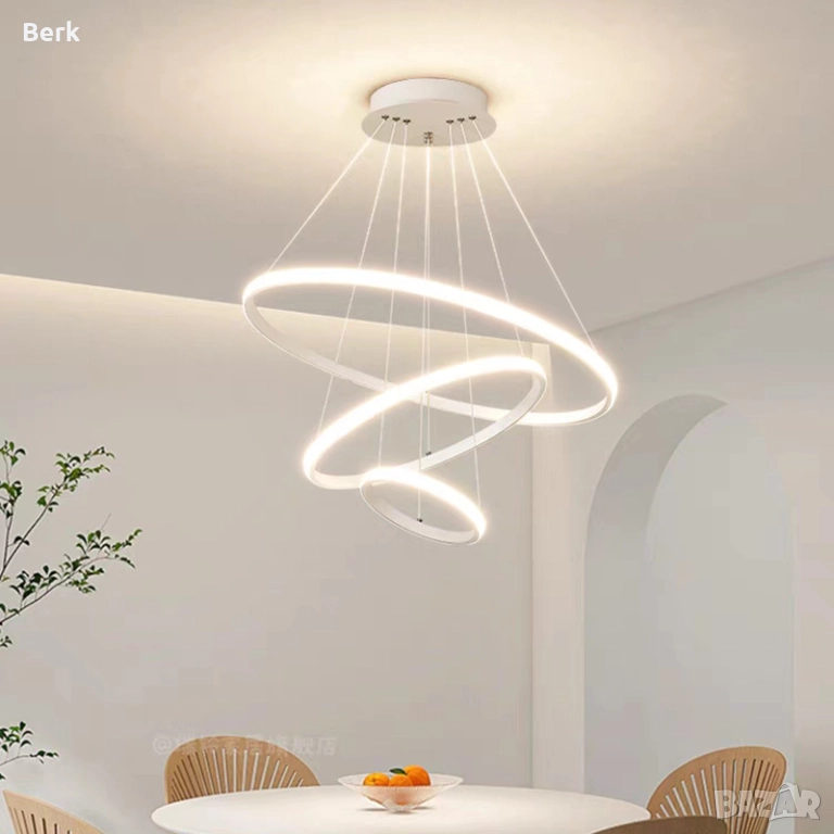 Модерен LED полилей с 3 Ринга 72W/ бял, снимка 1