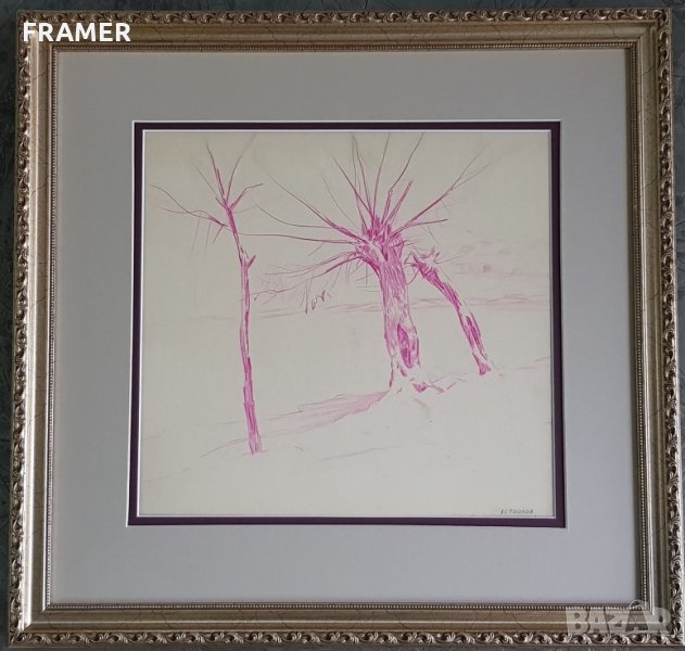 Васил Стоилов Върби край реката 1930те цветен молив ОРИГИНАЛ, снимка 1