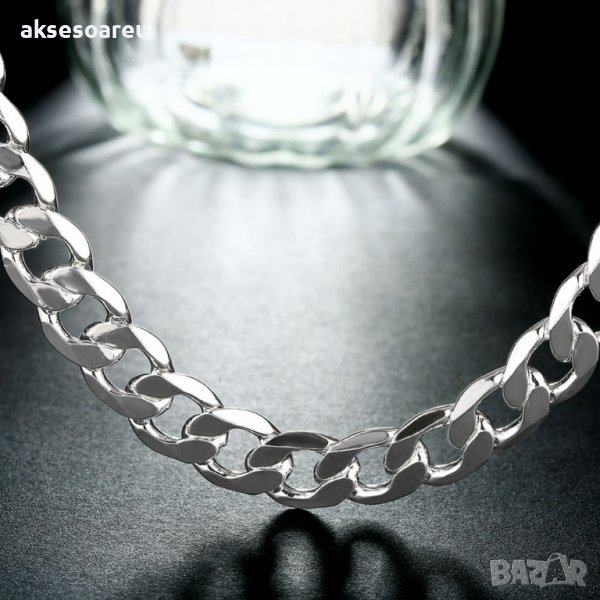Посребрен сребърен ланец 4 мм плетка панцер бижу верига мода синджир бижутерия Благородна твърда сто, снимка 1