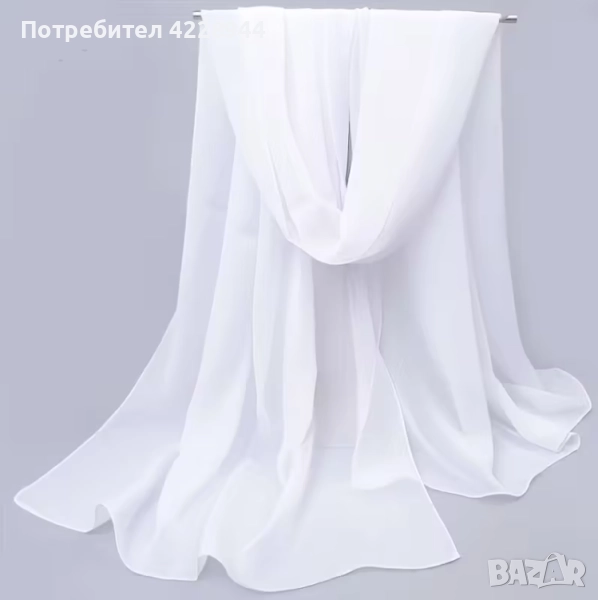 Булчински бял шал от шифон – лек и ефирен аксесоар за сватба, снимка 1