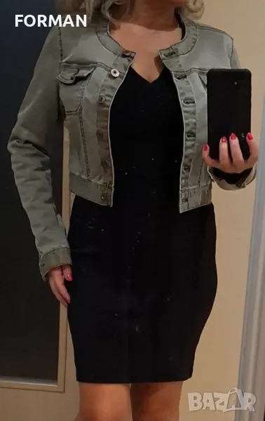 Късо дънково яке в опушен зелен цвят, снимка 1