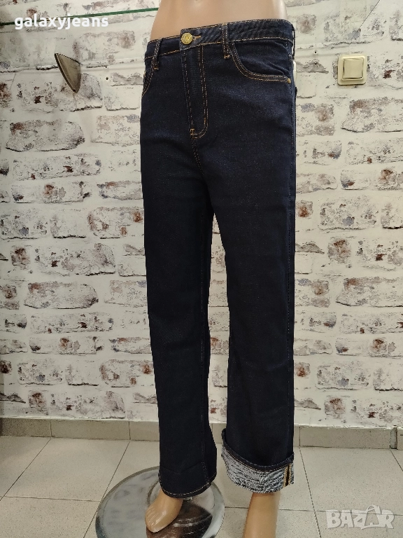 MSara- широки прави дънки, индиго, висока талия, с ефектен крачол, снимка 1