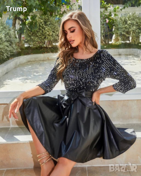 -50% ефектна в празничните ввчери рокля кожа с паети, снимка 1