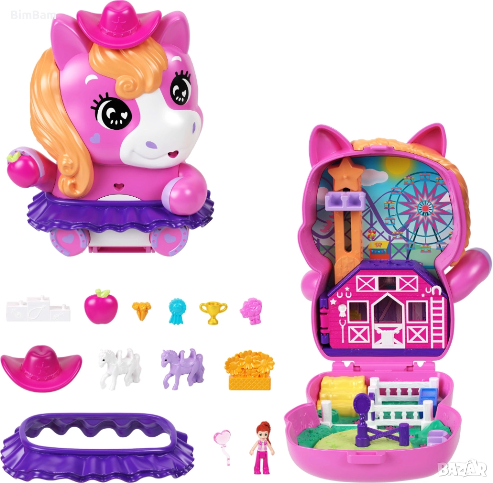 Игрален комплект Polly Pocket с аксесоари в чантичка - Пони родео, снимка 1