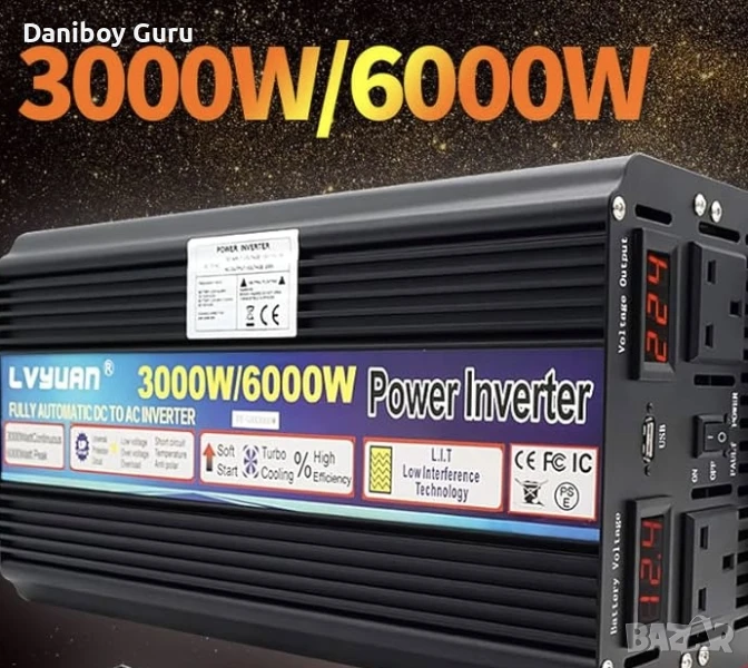 Yinleader качествен инвертор 3000W / 6000W DC 12V към AC 230V 240V плавен старт с LED дисплей USB , снимка 1