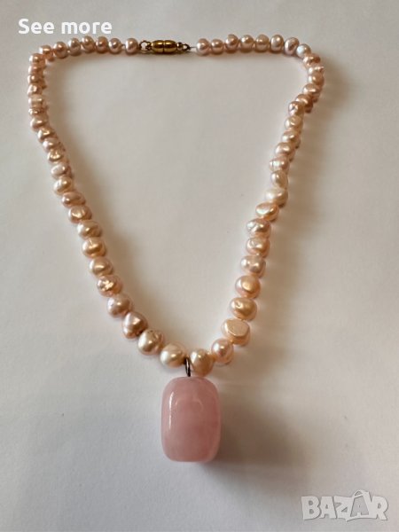 Колие с естествени перли и розов кварц, снимка 1