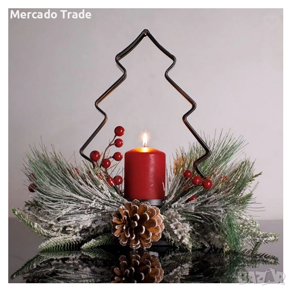 Коледен венец с поставка за свещ Mercado Trade, Метал, Елха, снимка 1