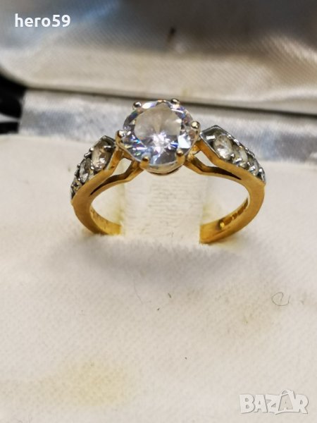 Златен дамски пръстен с планински кристал, снимка 1