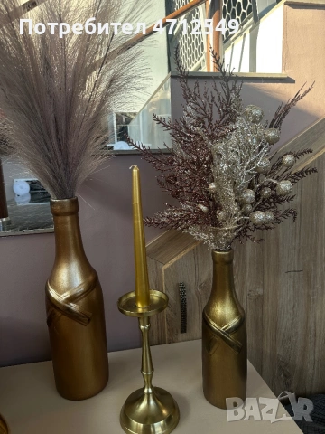 Комплект с две бутилки и свещник, снимка 2 - Декорация за дома - 53145232