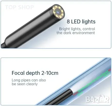 Нова Гъвкава ендоскопска камера за авто, тръби, канализация, 2MP HD, снимка 8 - Гедорета - 49919363