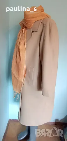 Вълнено Бежово палто "C&A" и аксесоар с бижу / голям размер , снимка 7 - Палта, манта - 48000303