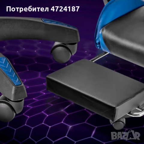 Геймърски стол с регулируема височина, лумбална възглавница и метална основа, снимка 7 - Столове - 53291580