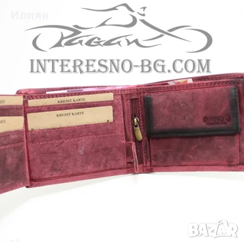 Рокерски портфейл от естествена кожа SKULL (red), снимка 5 - Портфейли, портмонета - 47709684