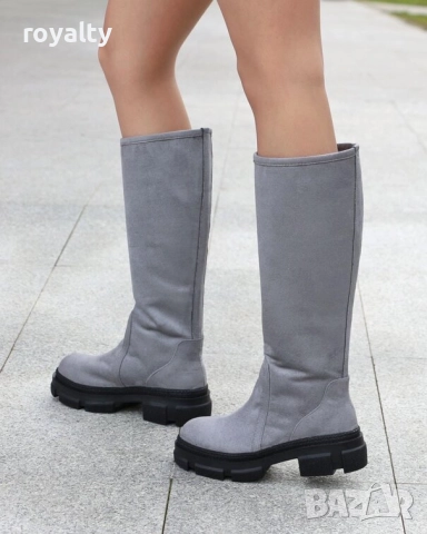 Равни ботуши - сив велур, снимка 2 - Дамски боти - 52003418