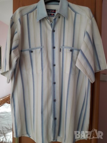 Мъжка риза къс ръкав спортно елегантна 100 % памук L-XL, снимка 1 - Ризи - 29155230