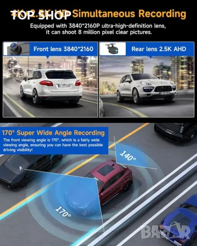 4K GPS Dash Cam 12'' Mirror Dash Cam с 64GB SD карта, снимка 4 - Аксесоари и консумативи - 48631096