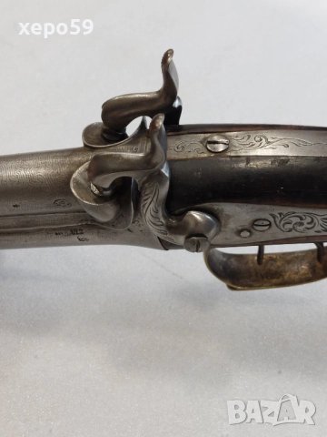 Рядък, в отлично състояние, двуцевен капсулен пищов-дамаскова стомана, снимка 16 - Антикварни и старинни предмети - 52292828
