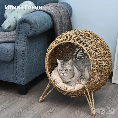 PawHut Ратанова къщичка за котки с възглавница, снимка 11 - За котки - 56204530
