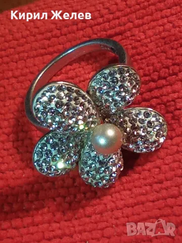 ПРЕЛЕСТЕН СРЕБЪРЕН ПРЪСТЕН ЦВЕТЕ СРЕБРО 925 с БЯЛА ПОЗЛАТА НАТУРАЛНА БЯЛА ПЕРЛА и ЦИРКОНИ 49223, снимка 12 - Пръстени - 49246467