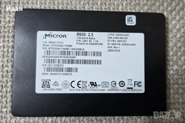 1TB почти ново Micron SSD sata