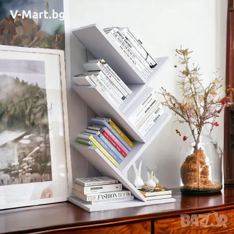 Eтажерка за книги, 4 рафта, 6 отделения, 60х 26,5 x 15,5 см БЯЛА, снимка 6 - Етажерки - 55831991