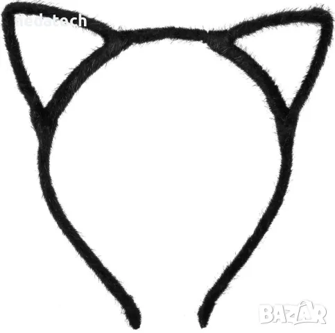 Дамска диадема с котешки уши в черен цвят, изработена от синтетична козина.