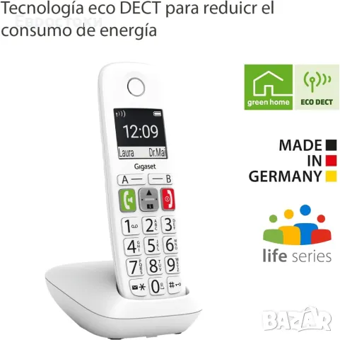 Безжичен стационарен телефон Gigaset DECT E290 големи бутони – Бял.  Има български език, снимка 7 - Стационарни телефони и факсове - 49622200